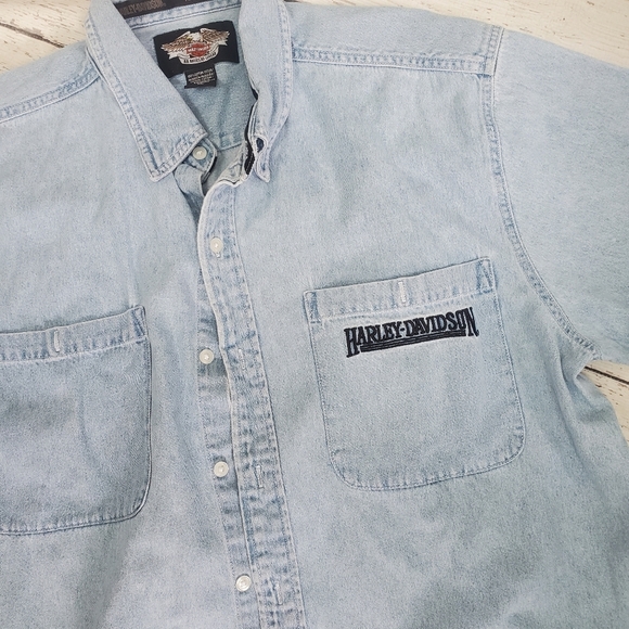 Harley Davidson Denim Button Down Jean Shirt - XL - Picture 2 of 7